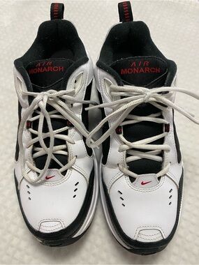 Nike Air Monarch Men’s White, Black & Red Athletic Sneakers